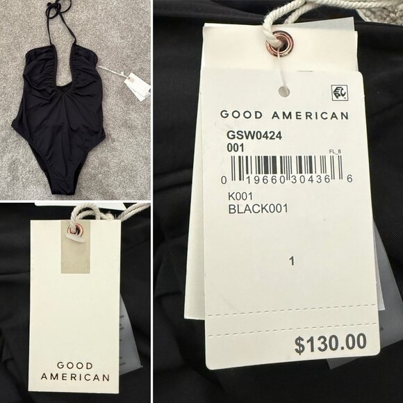 Good American Black Halter Plunge One Piece Swimsuit Size Small Bathing Suit - Picture 4 of 10